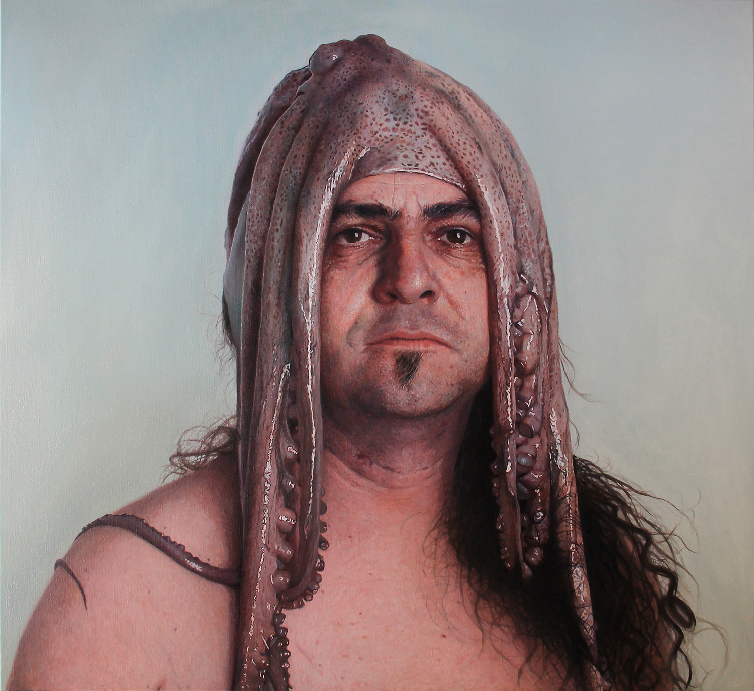 Figurative, realistic painting of entertainer Michel Bazzoni